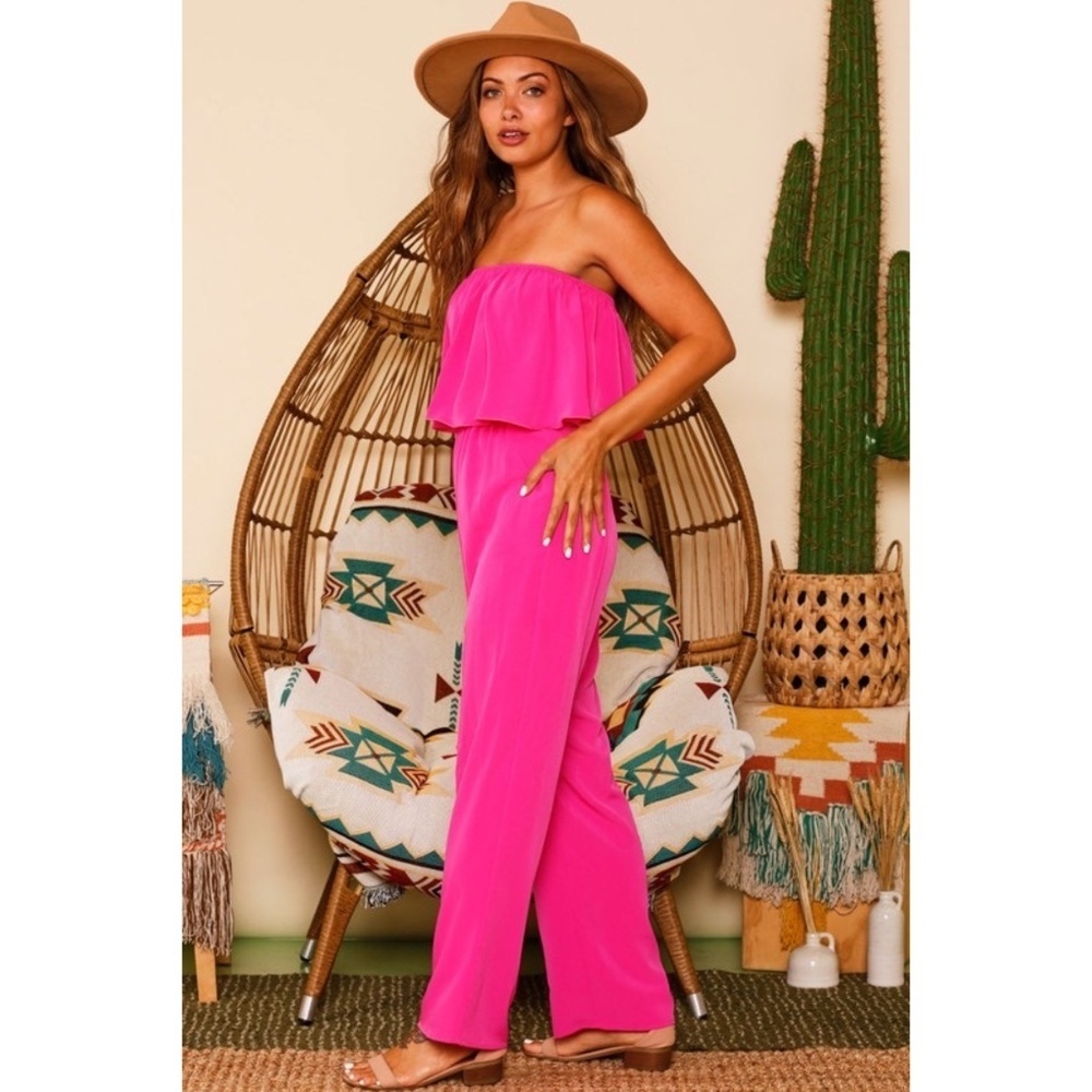 Fantastic Fawn Hot Pink Strapless Wide Leg Jumpsuit - Picture 6 of 10